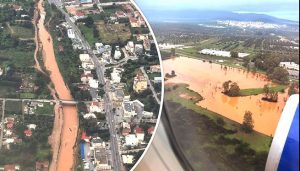 Аттика после шторма: затопленные районы и море цвета грязи с высоты птичьего полета